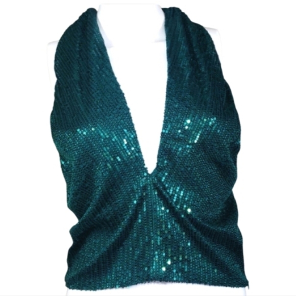 NWT Vint & Love Green Sparkle Sleeveless Sequined & Glitter Wedding Blouse Sz L - Picture 3 of 16